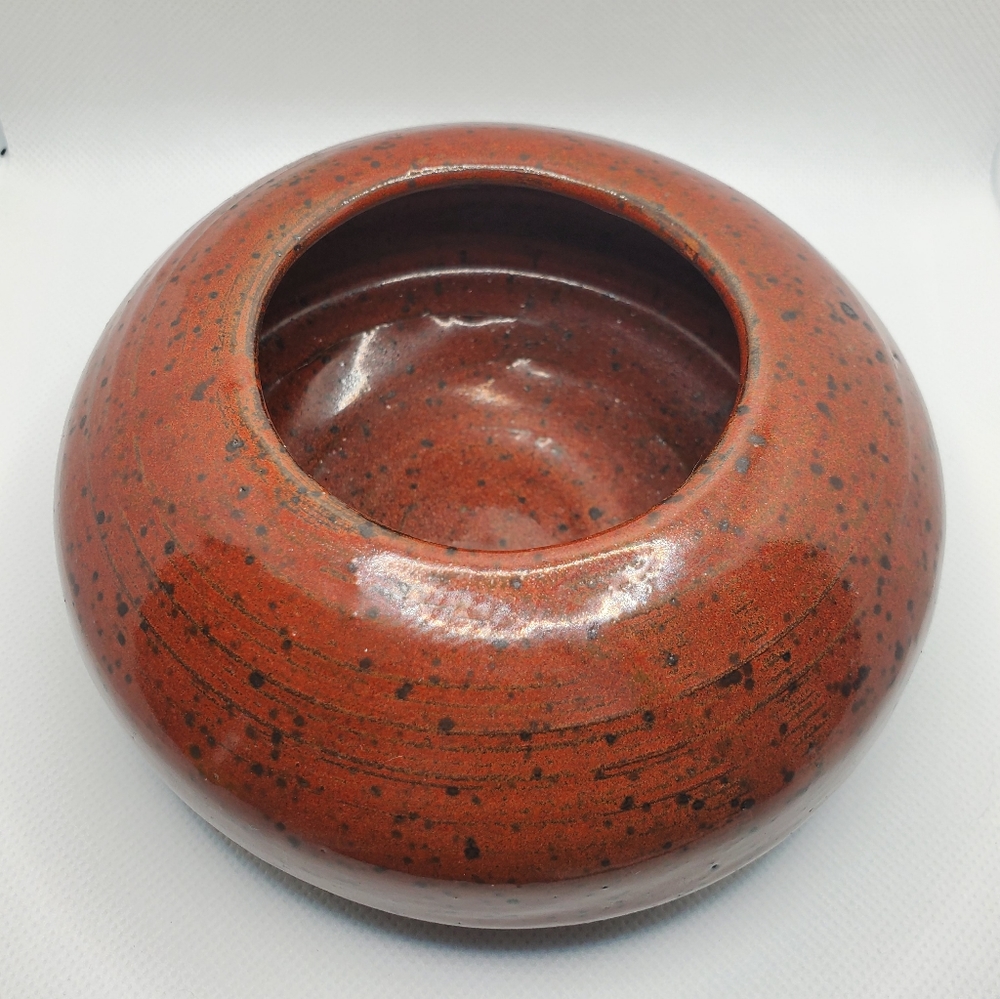 Red Glazed Pottery Bowl, Signed